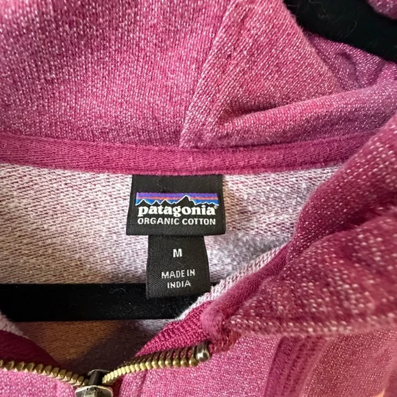 Patagonia Organic Cotton Zip Hoodie Berry Pink M Logo Front & Back - Picture 3 of 11